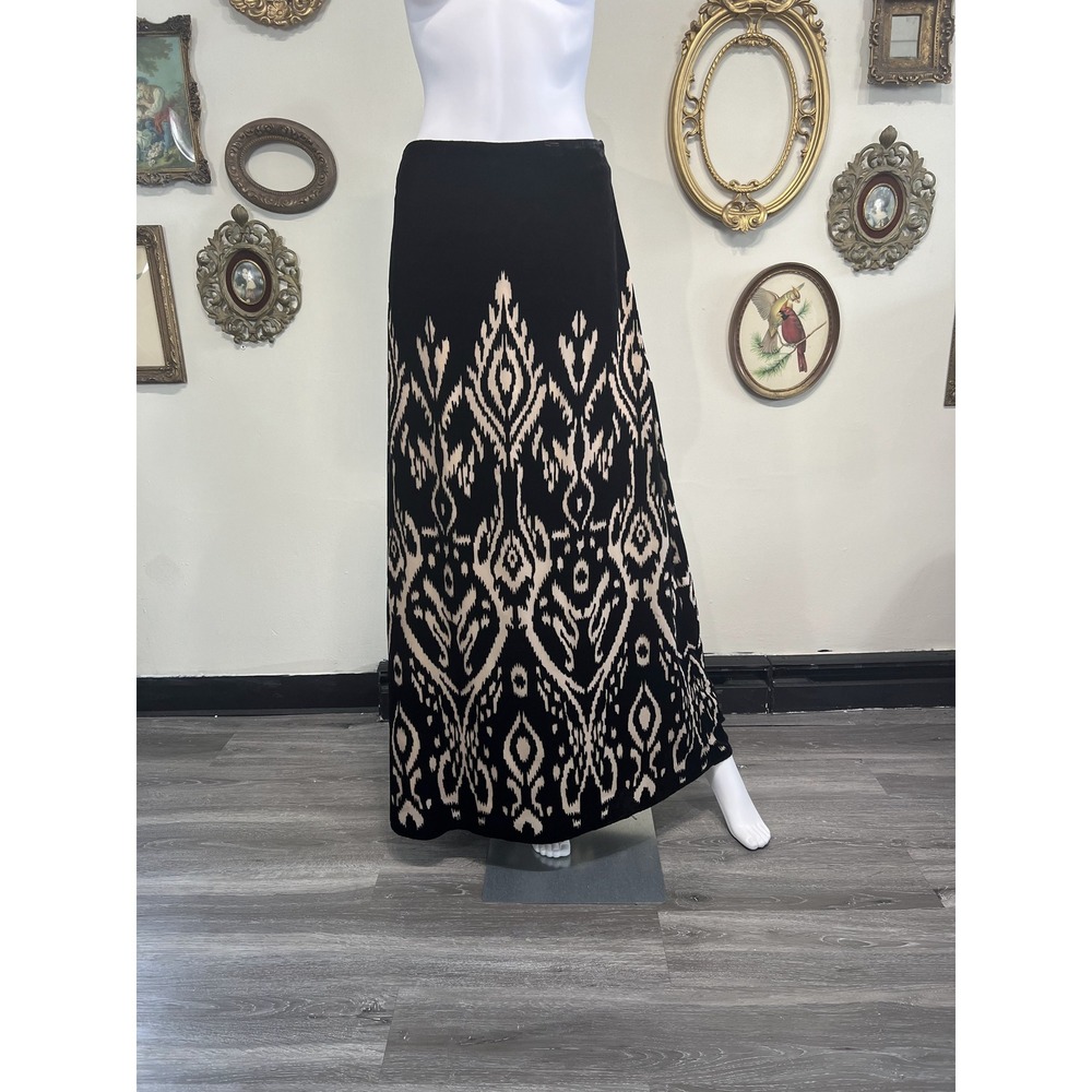 ba&sh Velvet Ikat Print A-Line Maxi Skirt Size 4 Black & Tan